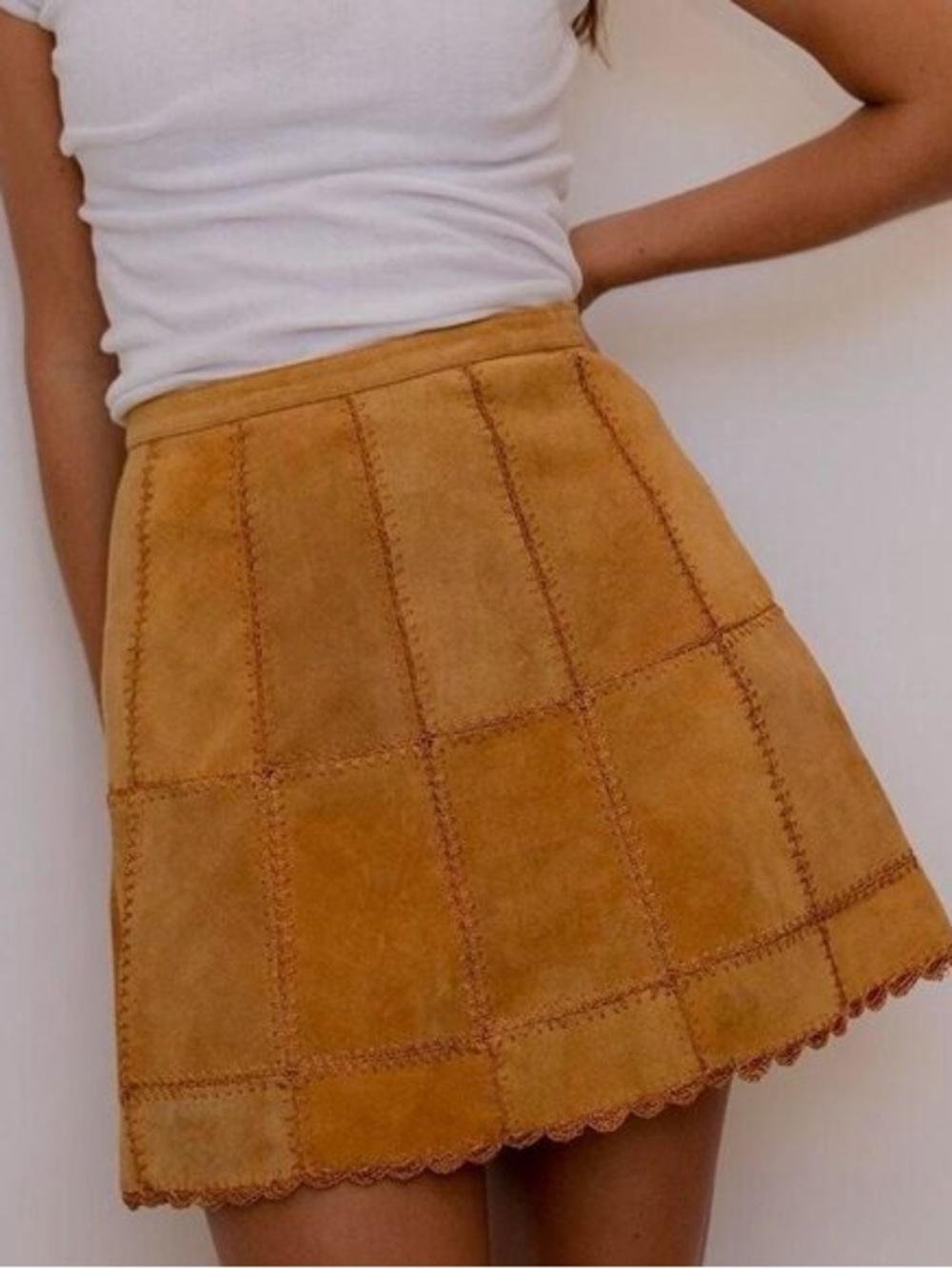 Free People Genuine Suede Cow Leather Patchwork A-Line Mini Skirt Size 8 NWT